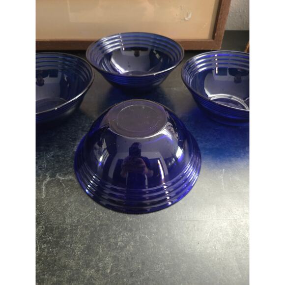 Bormioli Rocco Forum Saphir Cobalt Blue Ribbed Glass Bowls Set of 4 – 5.5" - Picture 5 of 7